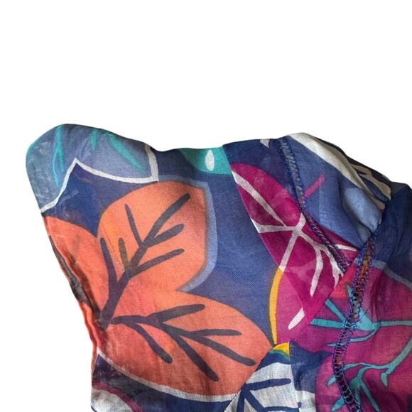 Vintage | Bright Floral V-Neck Sheer Dress | Size Small - Picture 3 of 9